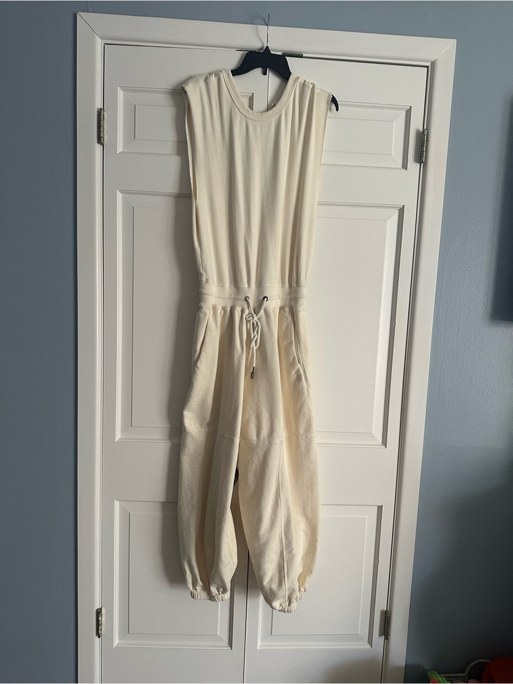Free People Ivory Sleeveless Drawstring Jumpsuit